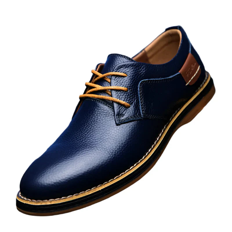 Mens Genuine Leather Brogue Oxford Dress Shoes (Blue)