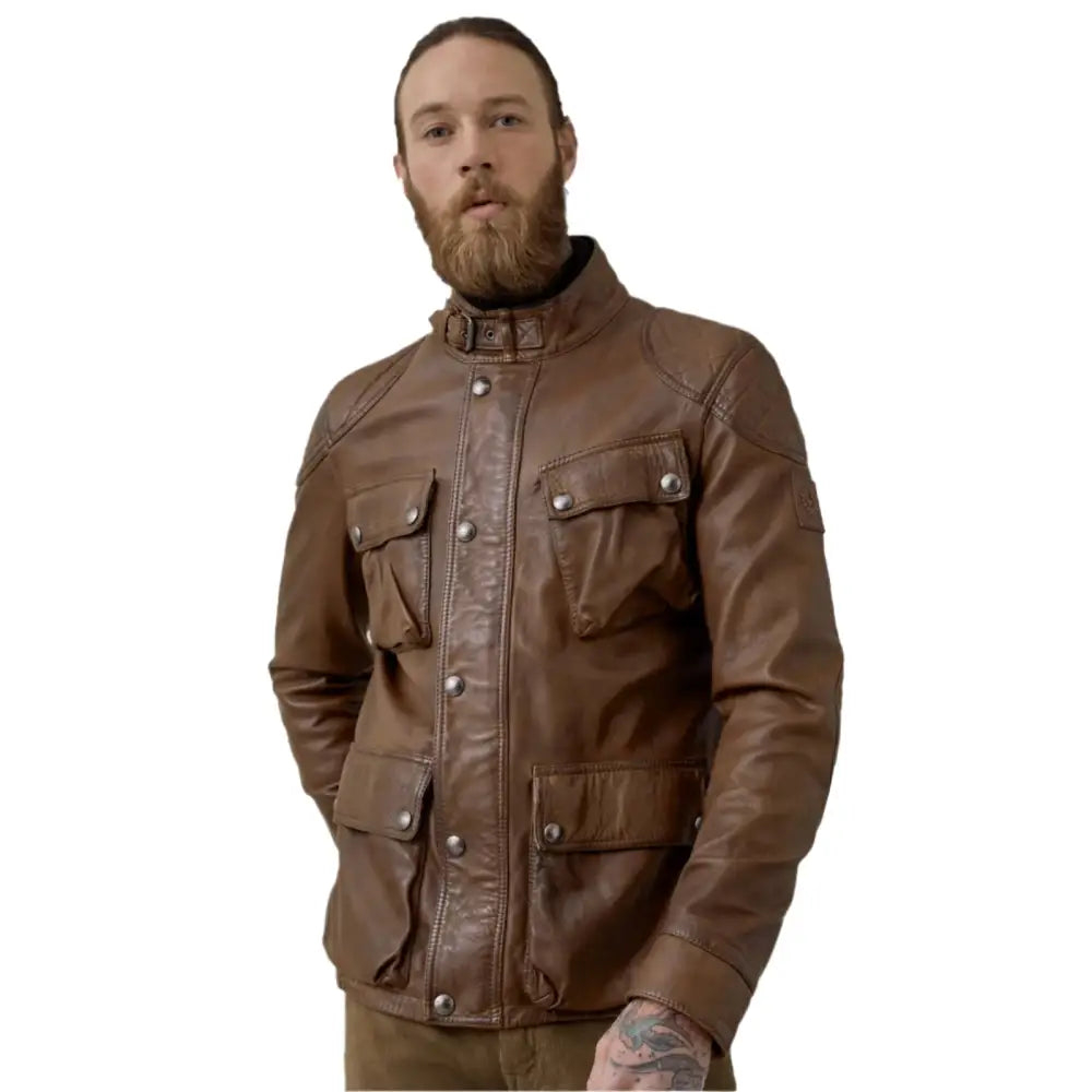 Walnut Lambskin Leather Field Jacket for Men