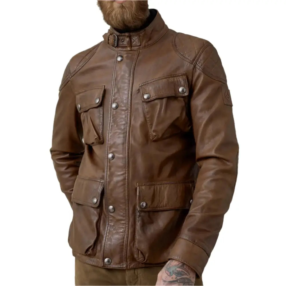 Walnut Lambskin Leather Field Jacket for Men