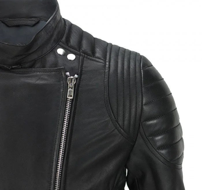 Men’s Vintage Designer Quilted Panel Style Sheep Leather Fashion Biker Jacket