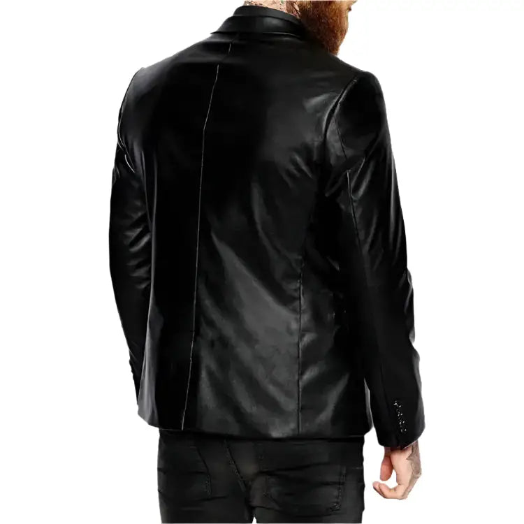 Men’s Elegant Black Leather Blazer Coat